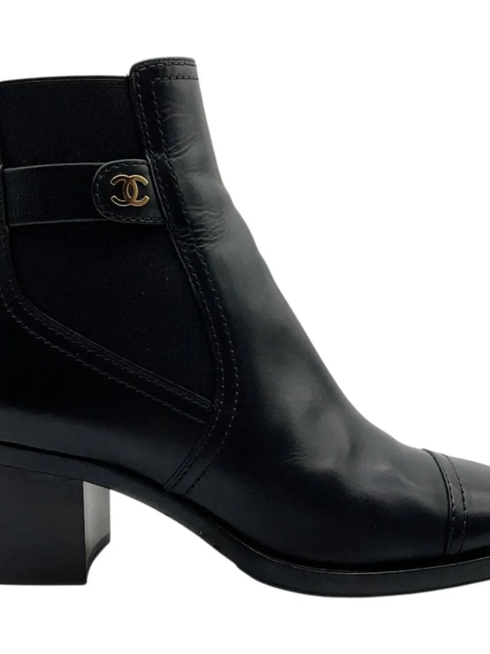 Chanel Black Leather CC Chelsea Boots